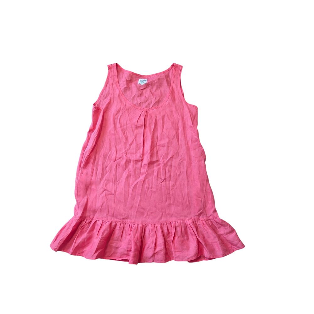 HIHO women's Large 100% Linen Dress; Pink, lightweight; Ruffled hem,